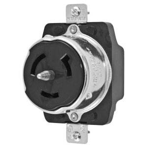 EATON CS8269 Single Locking Receptacle, 250 VAC, 50 A, 2 Poles, 3 Wires, Black