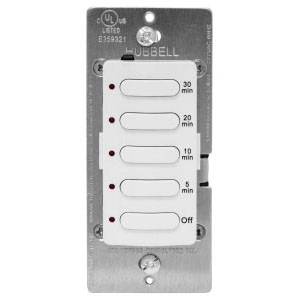 120/277 VAC, 8.3/5.1 A, Hubbell Wiring Device-Kellems DT5030W Count Down Timer Wall Switch, 1/6 HP, 5/10/20/30 Min, Manual Off