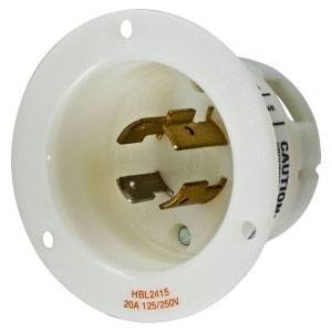 125/250 VAC 20 A L14-20P, Hubbell Wiring Device-Kellems HBL2415 Twist-Lock®, Insulgrip® Locking Flanged Inlet