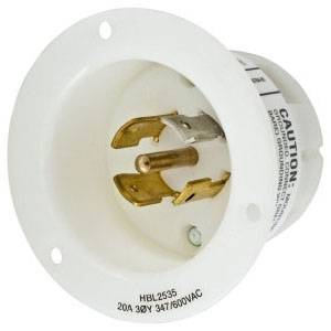 347/600 VAC 20 A L23-20P, Hubbell Wiring Device-Kellems HBL2535 Twist-Lock®, Insulgrip® Locking Flanged Inlet