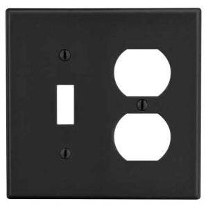 EATON Arrow Hart™ Eaton Wiring Devices PJ18BK Mid-Sized Combination Wallplate, 2 Gangs, 4.87 in H x 4.94 in W, Polycarbonate/Thermoplastic, Black