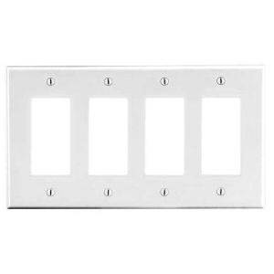 EATON Arrow Hart® PJ264W Mid-Sized Decorator Wallplate, 4 Gangs, 4.87 in H x 8.56 in W, Polycarbonate/Thermoplastic, White