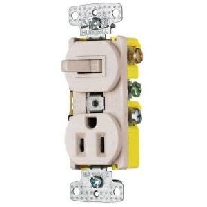 Wiring Device-Kellems RC108LA Traditional Standard Traditional Switch and Receptacle Combination Device, Electrical Ratings: 120/125 VAC, 15 A, 1800 W, 1 Poles, 3 Wires, Snap Switch Reset