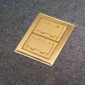 2-Gang, Hubbell Wiring Device-Kellems SB3084 ScrubShield® Floor Box Carpet Flange, Brass, Rectangular,