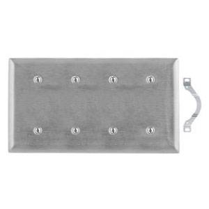 4-Gang, 302/304 Stainless Steel, Hubbell Wiring Device-Kellems SS44 Wallplate, Blank,