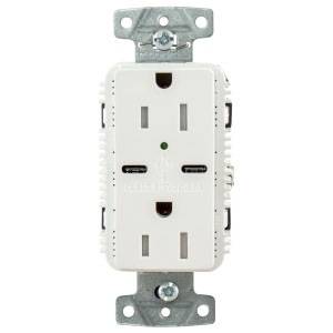 125 VAC 15 A, Hubbell Wiring Device-Kellems USB15C5W Combination USB Charger and Receptacle, White