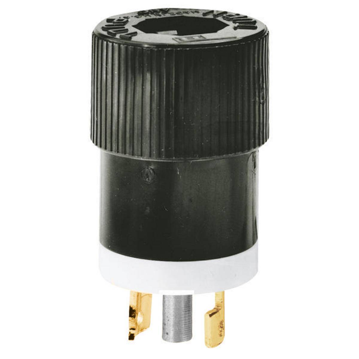 Wiring Device-Kellems 7485NP 1-Phase Non-Grounding Male Standard Midget Locking Plug, 125/250 VAC, 15 A, 3 Poles, 3 Wires, White