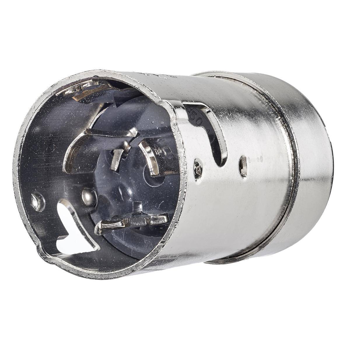 Wiring Device-Kellems HBL63CM61 Corrosion Resistant Grounding Male Standard Cord Mount Locking Plug, 125 VAC, 50 A, 2 Poles, 3 Wires, Metallic