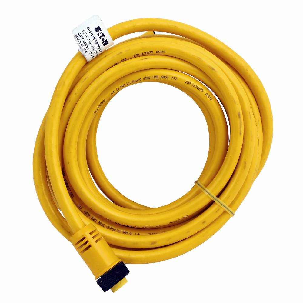 EATON CSMS4A4CY1606 Global Plus 4-Wire Single End Cable Connector, 4-Pin Mini-Style Female Connector, 19.7 ft L Cable, 4 Poles