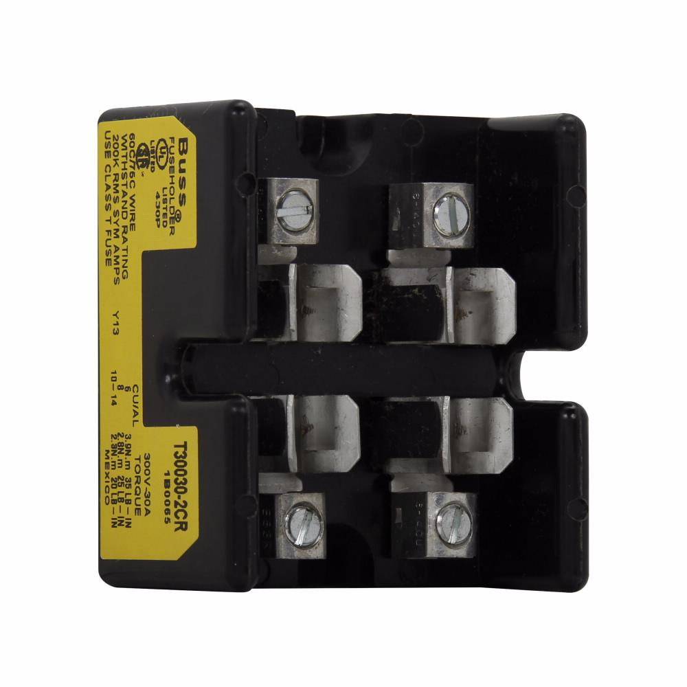 Edison T30030-4CR Open Fuse Block With Box Lug and Reinforced Spring, 300 VAC/VDC, 30 A, Class: T, 14 to 6 AWG Cu/Al Wire, 4 Poles