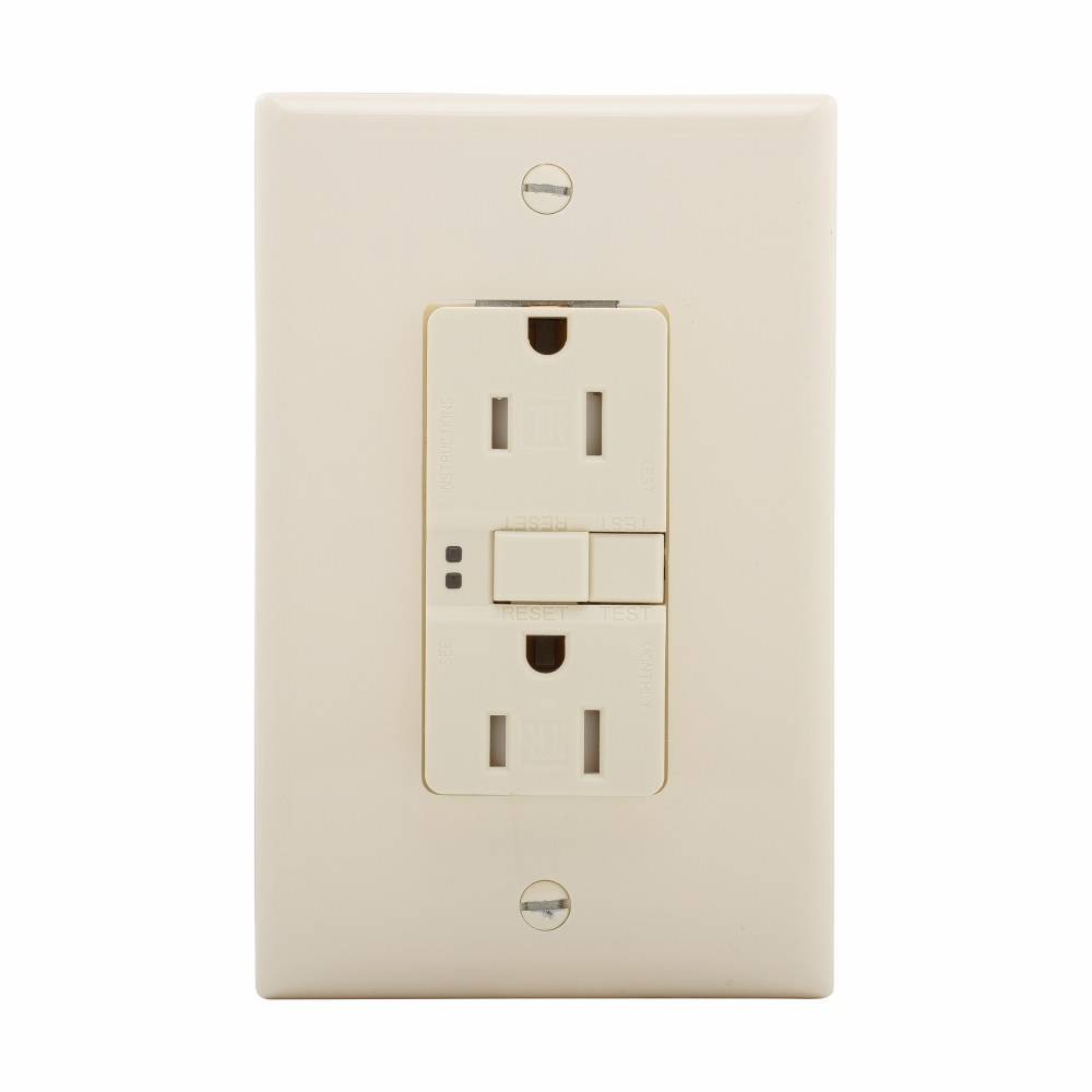 EATON Eaton Wiring Devices TRSGF15W-M Duplex Self-Test Tamper-Resistant GFCI Receptacle, 125 VAC, 15 A, 2 Poles, 3 Wires, White