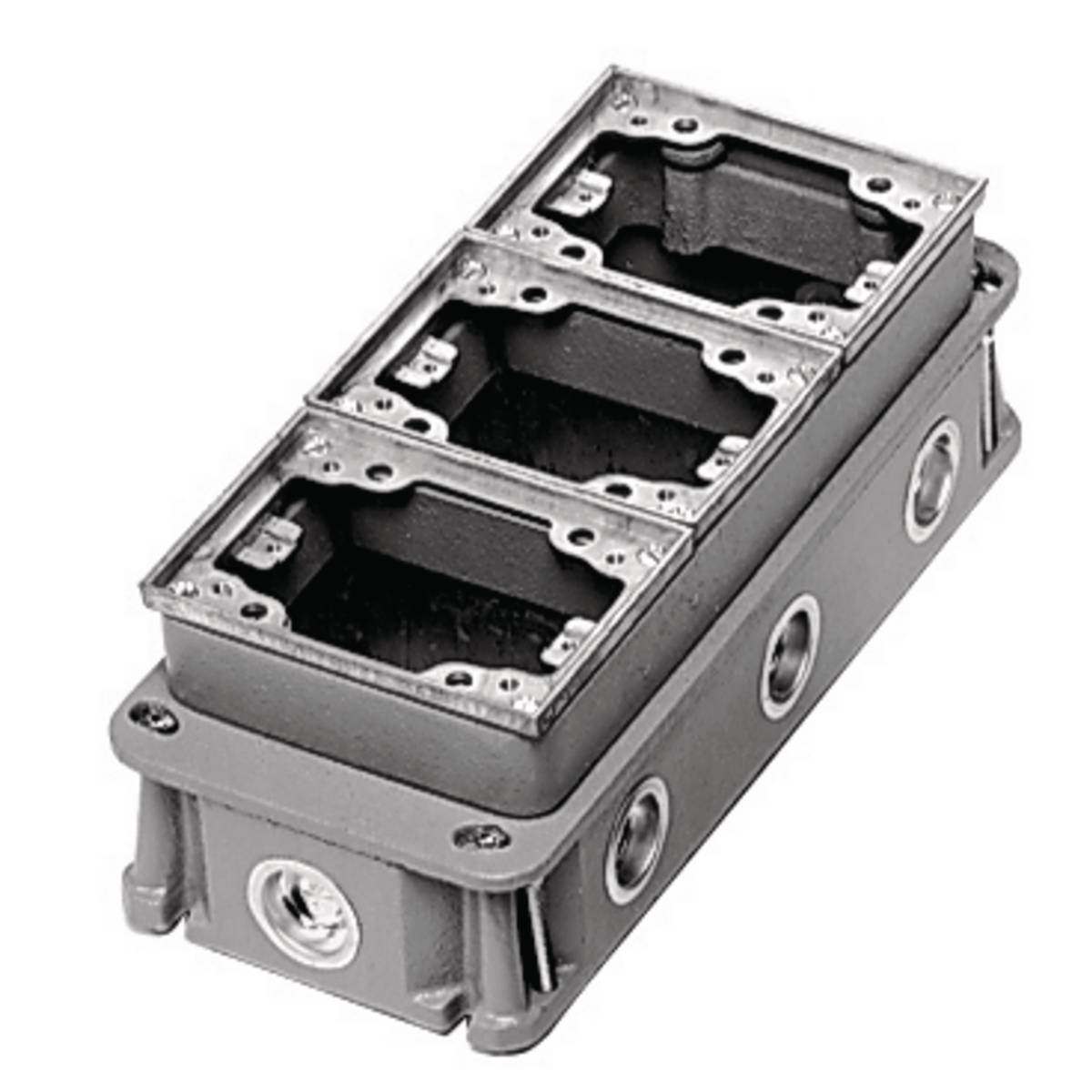 PREMISE WIRING BA4333 Deep Fully Adjustable Concrete Floor Box, Cast Iron, 34.8 cu-in Capacity, 3 Gangs, 10 Knockouts, 11.41 in L x 4.9 in W x 3.38 in H