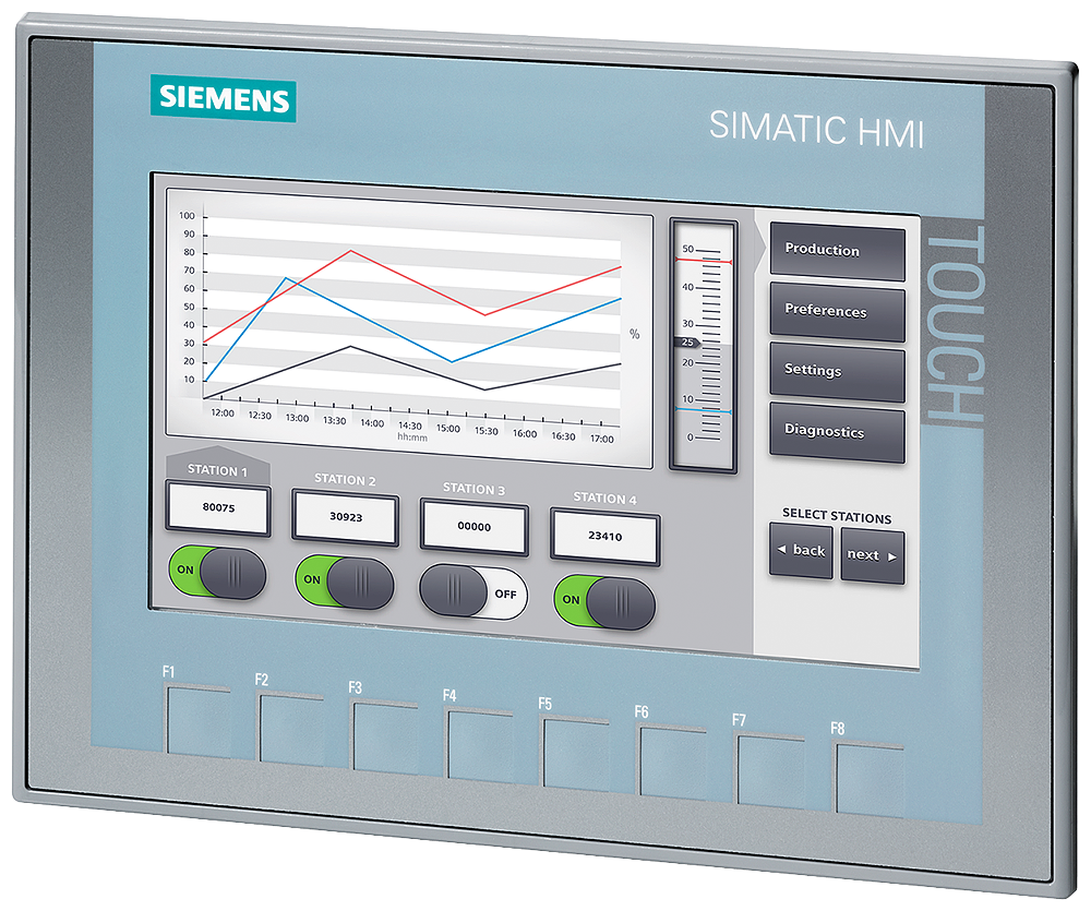 Siemens SIPLUS 6AG11232GB032AX0 KTP700 Basic Color PN Dimmable HMI Display Terminal, 24 VDC, 230 mA, 5.5 W, 7 in TFT Wide Screen/LED Backlight Display, 8 Keys, Ethernet/USB