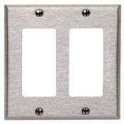 Leviton® Decora® 84409-40 Standard Size Combination Wallplate, 2 Gangs, 4.5 in H x 4.56 in W, 302 Stainless Steel