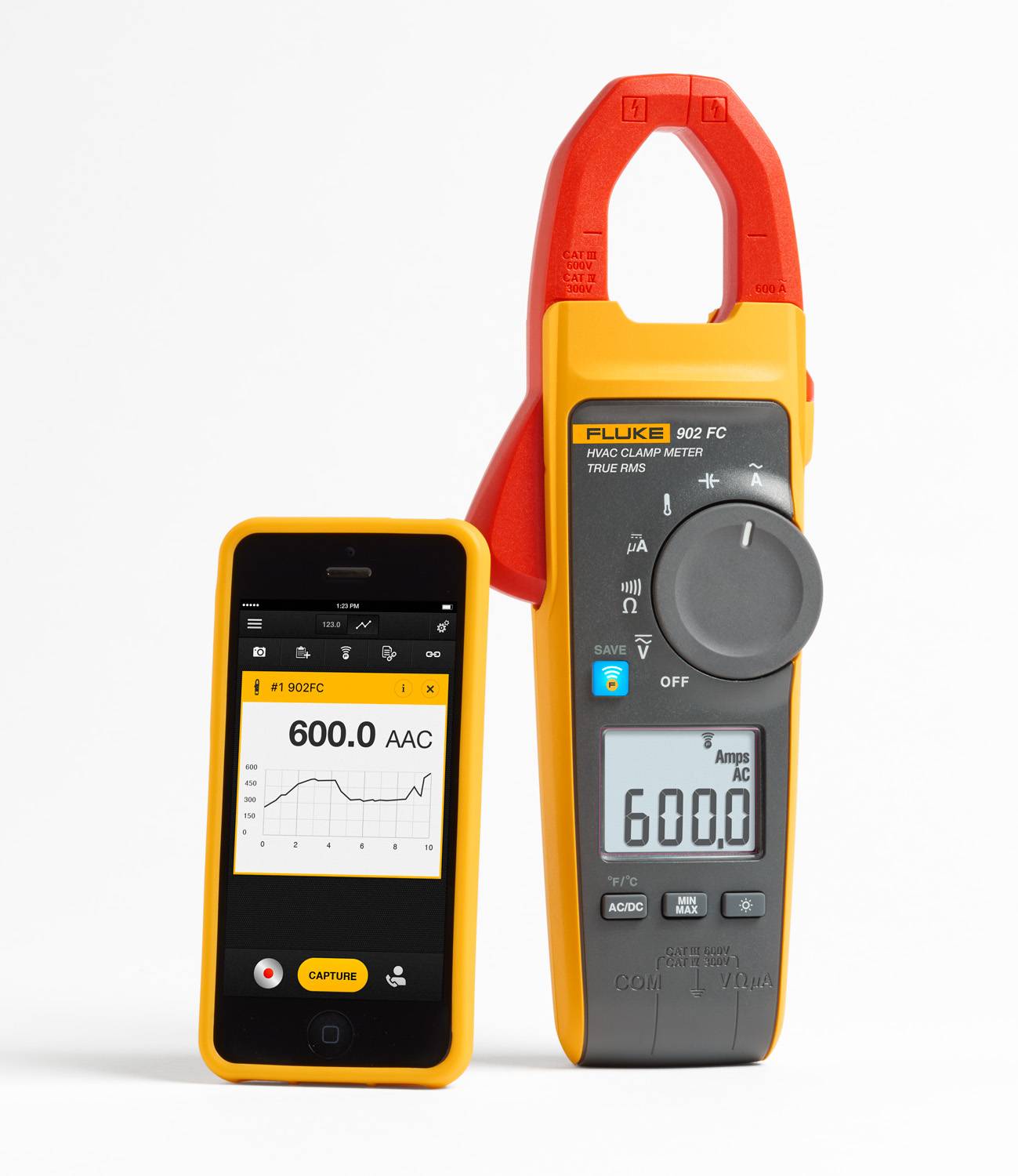 Fluke® FLUKE-902FC HVAC Wireless Clamp Meter, 0.01/0.1 A, 600 VAC/VDC, 60/600/6000 kOhm