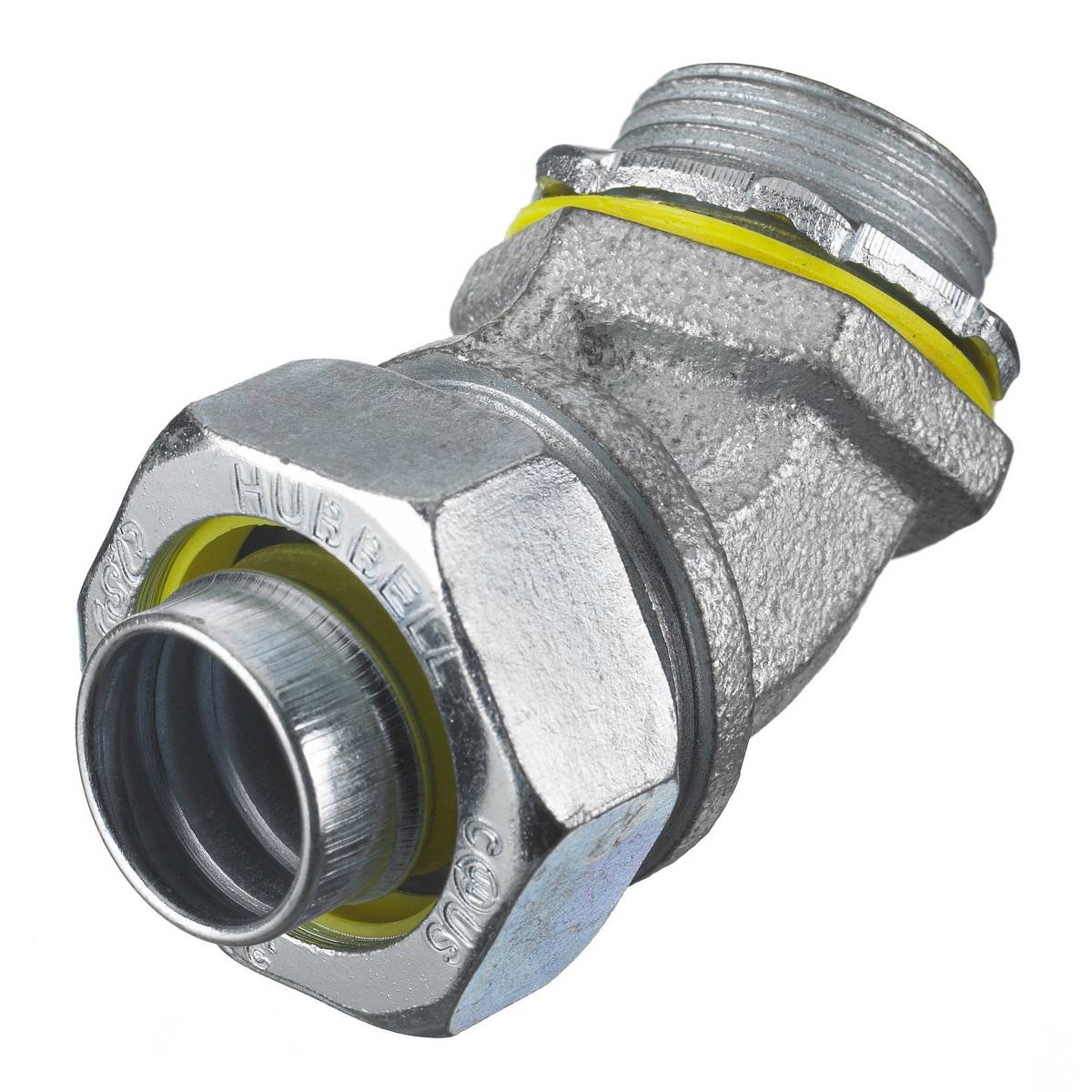 Wiring Device-Kellems H2004 Non-Insulated Male Metallic Liquidtight Connector, 2 in Trade, 45 deg, Iron/Steel, Zinc Plated