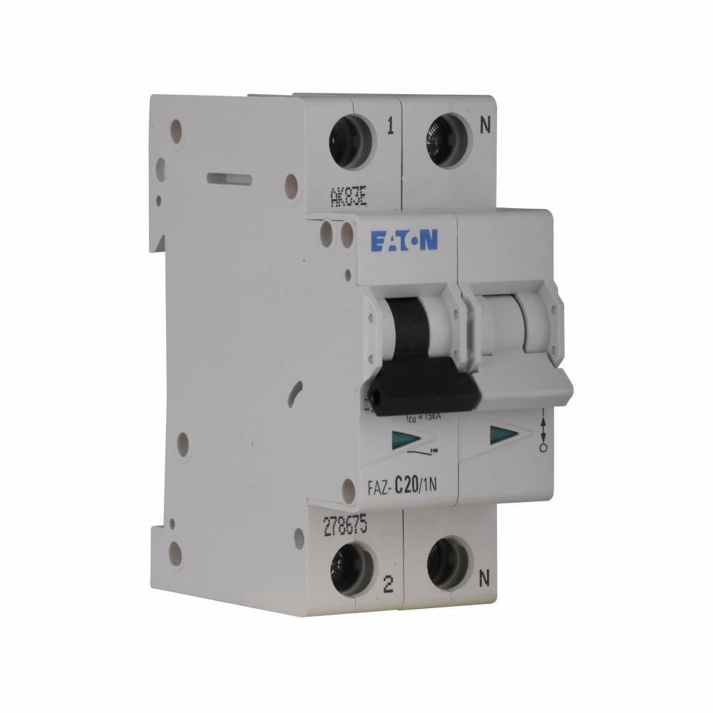 EATON FAZ-B1/1N Supplementary Protector With Neutral, 240 V, 1 A, 15 kA Interrupt, 1 Pole, 3-5X /n Trip