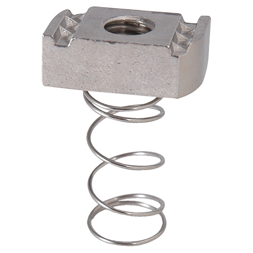 Gibson Stainless® 5911 Spring Nut, For Use With Strut System, 1/4 in Thread, 1-1/2 in L Stud, Stainless Steel