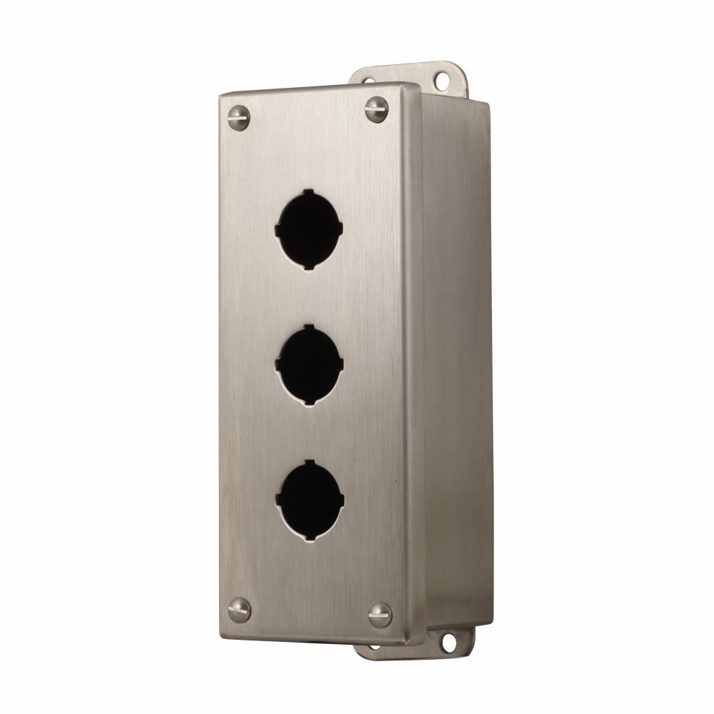 EATON 10250TN35 3-Element Heavy Duty Oil/Watertight Pushbutton Enclosure, 9.9 in L x 5.9 in W, NEMA 4/4X/12 NEMA Rating, 304 Stainless Steel