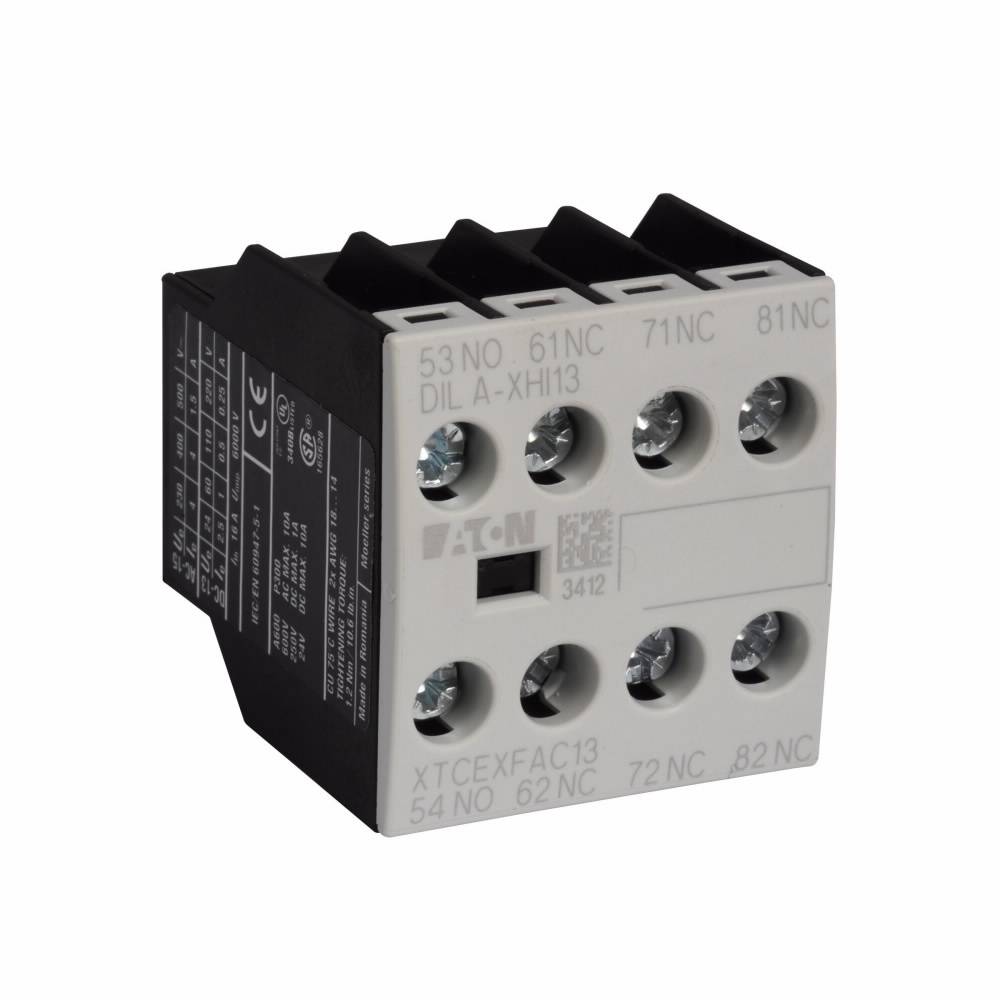 EATON XTCEXFAC13 4-Pole Auxiliary Contact, 500 VAC, 1.5 to 6 A, 4 Contacts