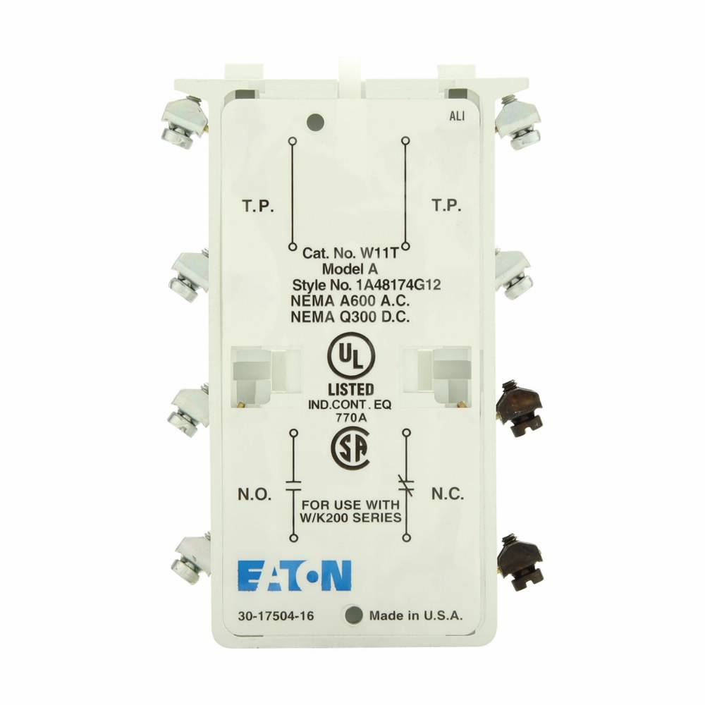 EATON W11T Auxiliary Contact, 120/600 VAC, 125/300 VDC, 2 Contacts