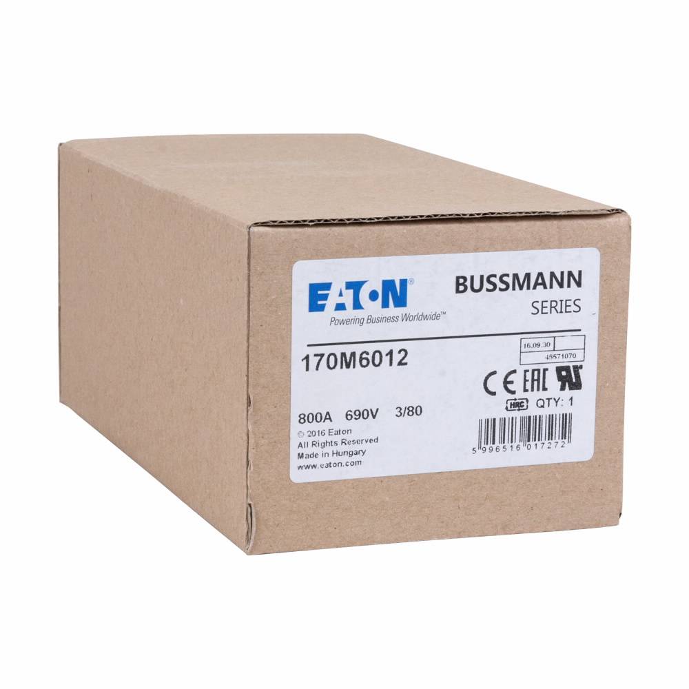 Bussmann 170M6012 Type 80 High Speed Fuse, 800 A, 690 V, 200 kA Interrupt, Class: aR, Square Body