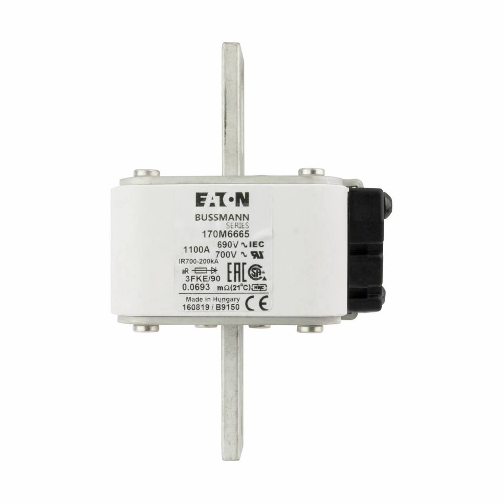 Bussmann 170M6665 Type FKE US Style High Speed Fuse, 1100 A, 690 V, 200 kA Interrupt, Class: aR, Square Body