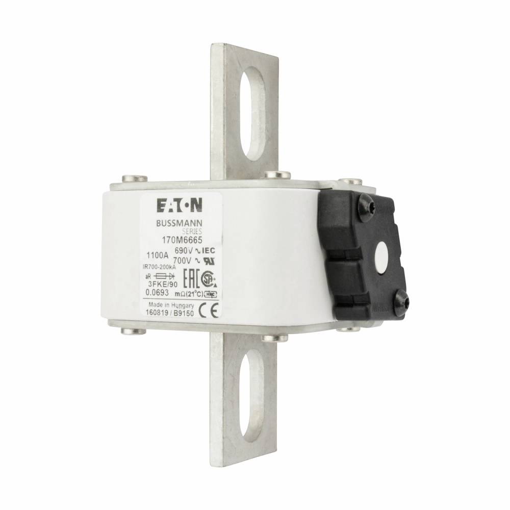 Bussmann 170M6665 Type FKE US Style High Speed Fuse, 1100 A, 690 V, 200 kA Interrupt, Class: aR, Square Body
