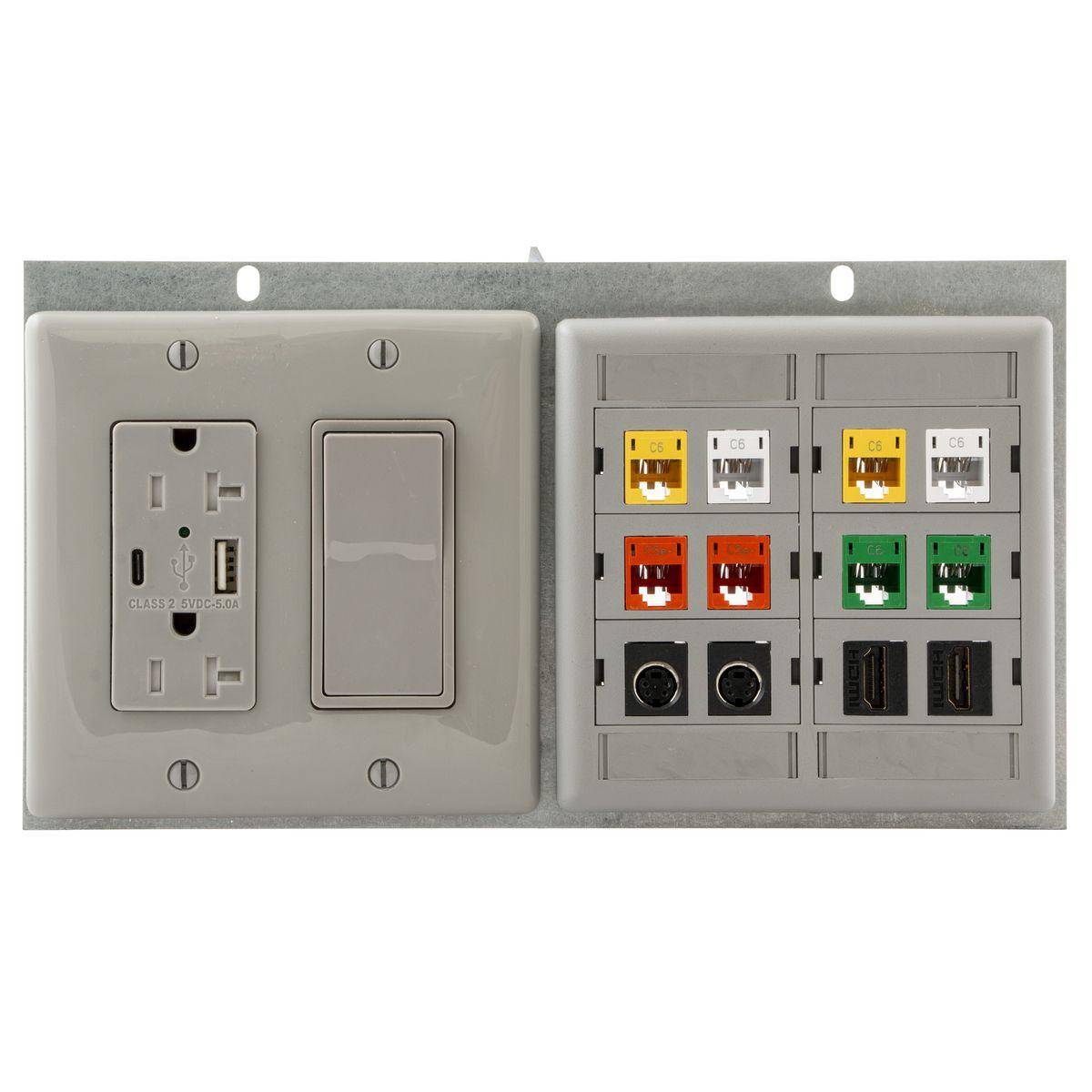 Wiring Device-Kellems FB10MPNEMA2XG 5-Gang Access Recessed Vertical Concrete Sub-Plate With (2) 2-Gang Openings Utilizing NEMA Spacing, For Use With SystemOne 8/10-Gang Floor Boxes, Screw Mount, Stamped Construction