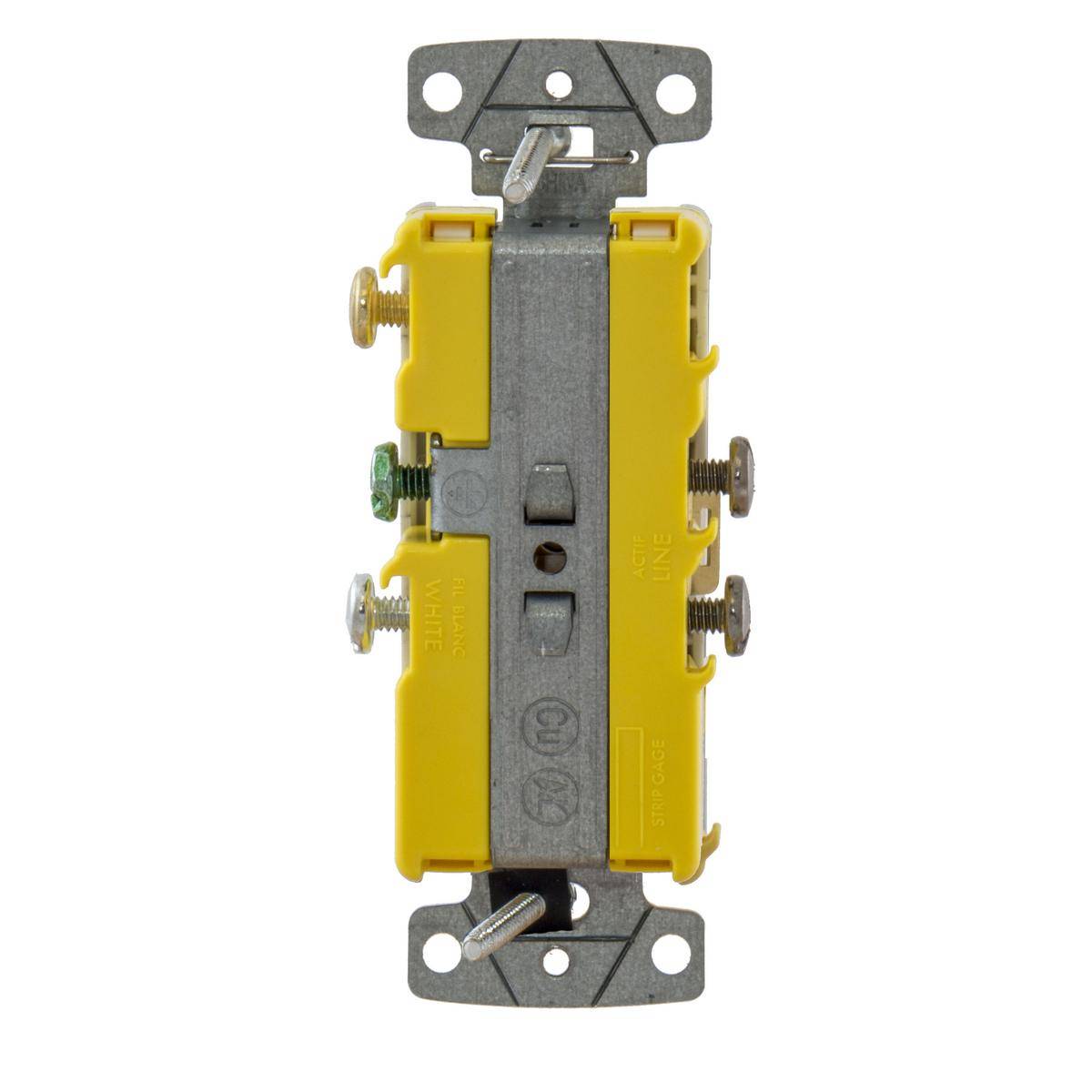 Wiring Device-Kellems RCD108WTR Decorator 2-Position Standard Tamper-Resistant Combination Switch and Receptacle, Electrical Ratings: 120/125 VAC, 15 A, 1875 W, 1 Poles, 3 Wires, 14 to 12 AWG Wire, Snap Switch Reset