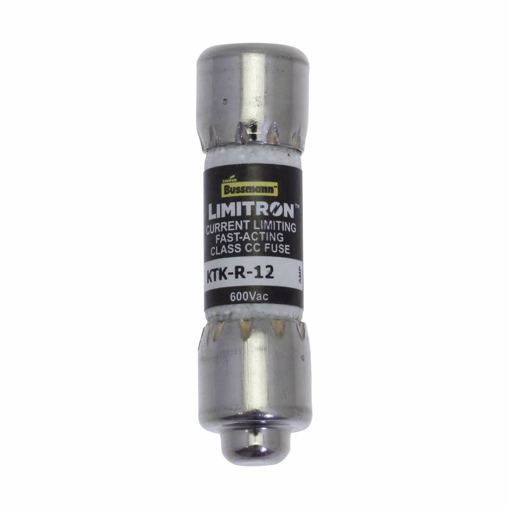 Bussmann Limitron™ KTK-R-12 Current Limiting Fast Acting Fuse, 12 A, 600 V, 200 kAIC Interrupt, CC Class, Cylindrical Body