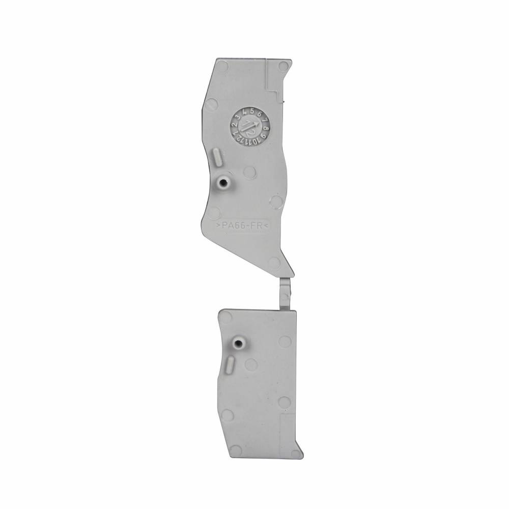 EATON XBASPT25 End Cover Segment, For Use With XBPT25D12/XBPT25D22/XBPT25D12PE/XBPT25D22PE/XBPT25PD12 Spring Cage Connection Multi-Conductor Ground/Terminal Block, Gray