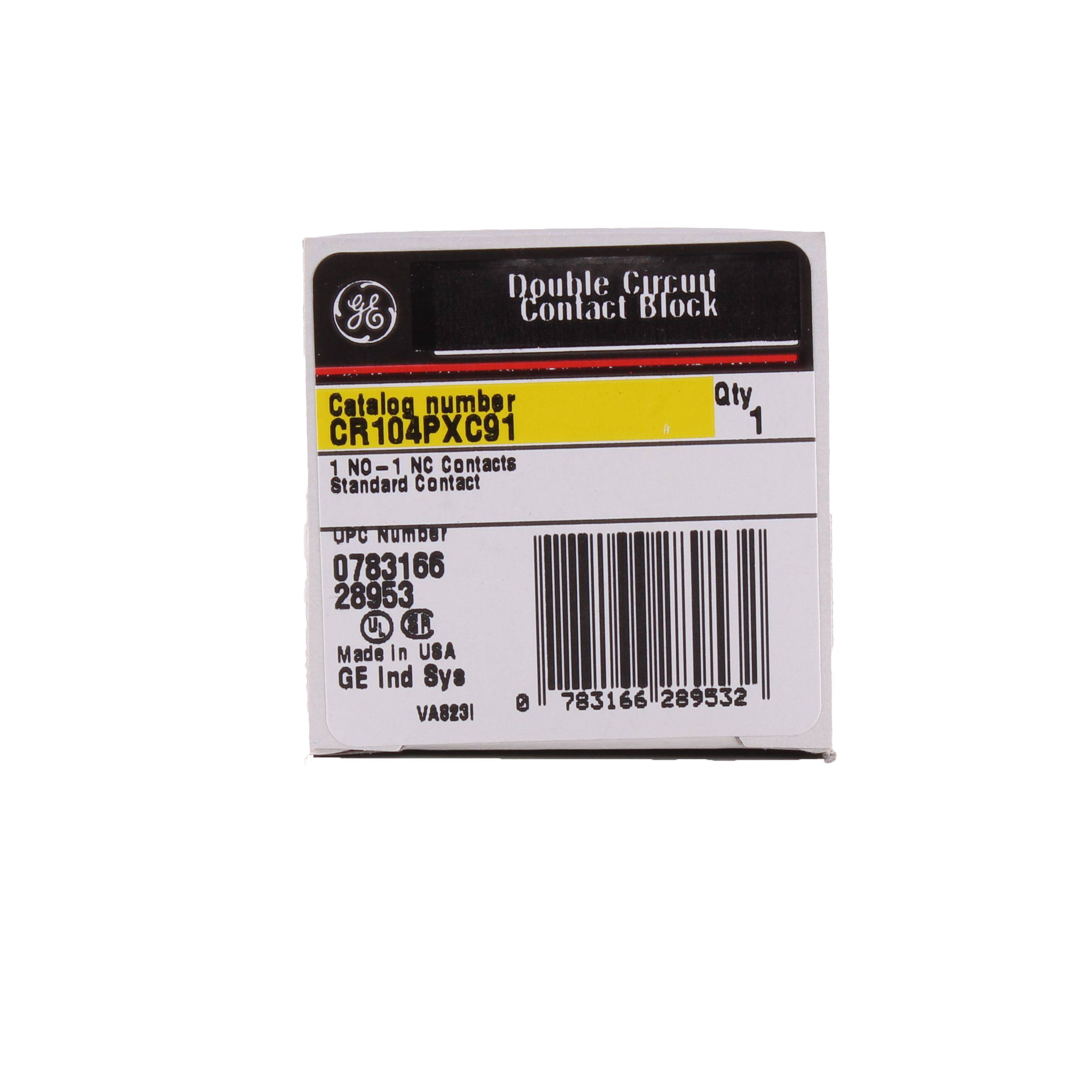 GE CR104PXC91 Standard Contact Block, 30.5 mm, 1NC-1NO Contact, 10 A at 600 VAC/VDC Contact, Silver Alloy Contact, White
