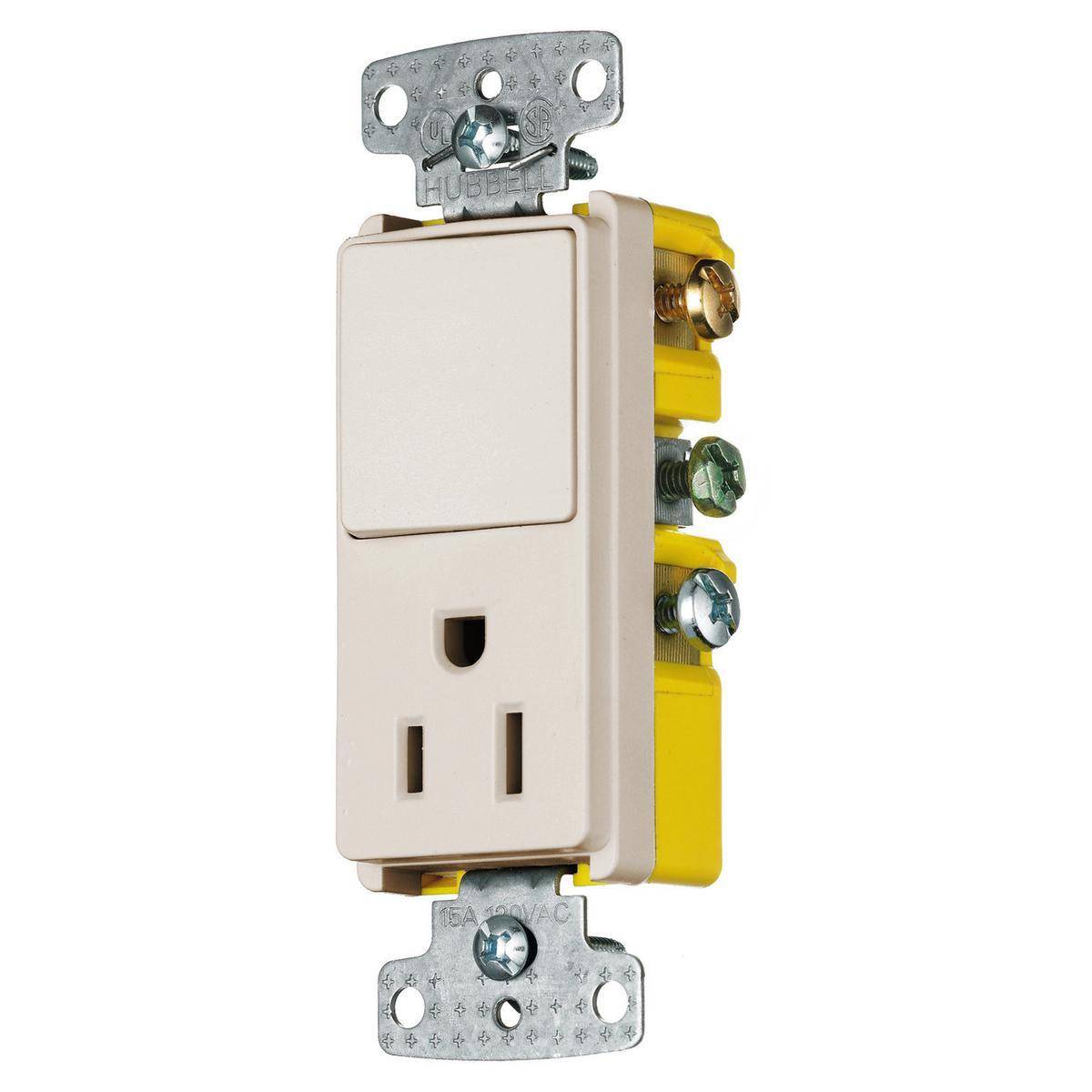 Wiring Device-Kellems RCD108LA Decorator 2-Position Standard Switch And Receptacle, Electrical Ratings: 15 A at 120/125 VAC, 1 Poles, 3 Wires, 14 to 12 AWG Wire, Snap Switch Reset