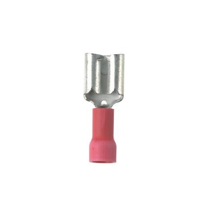 Panduit® Pan-Term™ DV18-250B-CY Type DV-B Loose Piece Vibration-Resistant Female Disconnect, 18 AWG Conductor, 0.25 in W x 0.032 in THK Tab, Butted Seam/Funnel Entry Barrel, Brass, Red, Barrel Insulated