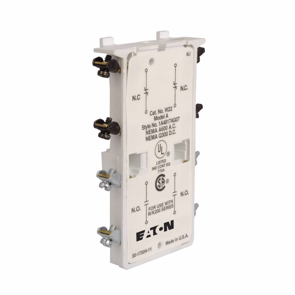 EATON W22 Auxiliary Contact, 120/600 VAC, 125/300 VDC, 4 Contacts