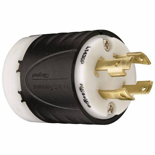 Pass & Seymour® Turnlok® L1430-P Locking Plug, 125/250 VAC, 30 A, 2 Poles, 3 Wires, Black/White
