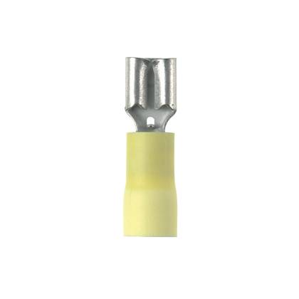 Panduit® Pan-Term™ DV10-250-D Type DV Loose Piece Vibration-Resistant Female Disconnect, 10 AWG Conductor, 0.25 in W x 0.032 in THK Tab, Funnel Entry/Sleeved Barrel, Brass, Yellow, Barrel Insulated