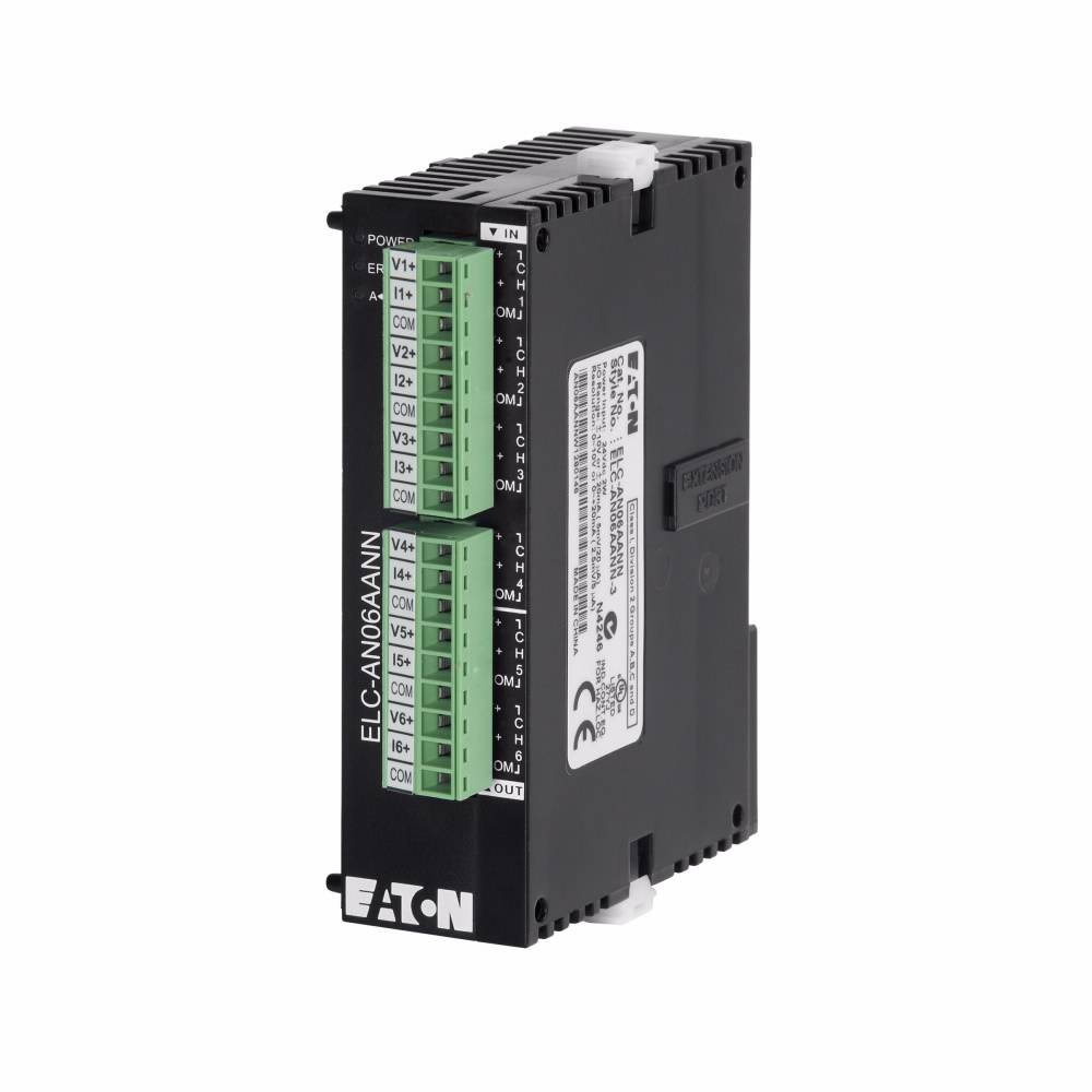 EATON ELC-AN06AANN Right Side Bus Analog I/O Module, 24 VDC, 170 mA, 4 Inputs, 2 Outputs, 11/12 bit Resolution