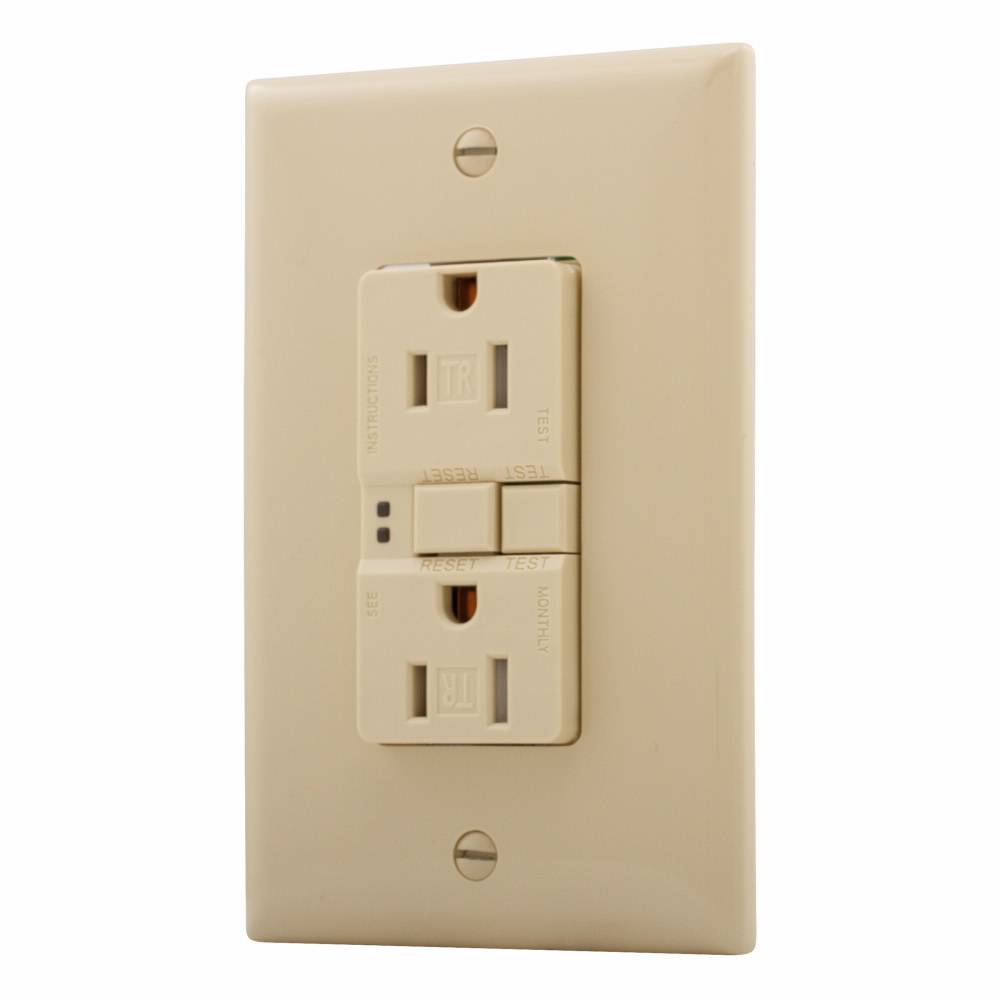 EATON Eaton Wiring Devices TRSGF15V-M Duplex Self-Test Tamper-Resistant GFCI Receptacle, 125 VAC, 15 A, 2 Poles, 3 Wires, Ivory