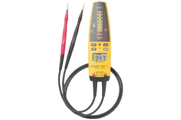 Fluke® T+PRO 3-Phase Handheld Electrical Tester, (2) AAA Batteries, <5 mA Input, 6/9/12 mA GFCI Test, 9.99 kOhm Resistance, LED Display