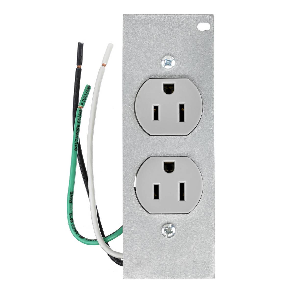 Wiring Device-Kellems PWFB10MPCR15GRY Standard Sized Pre-Wired Device Plate, 5.19 in L x 1.8 in W, 1 Gangs, Steel Plate/Composite Receptacle