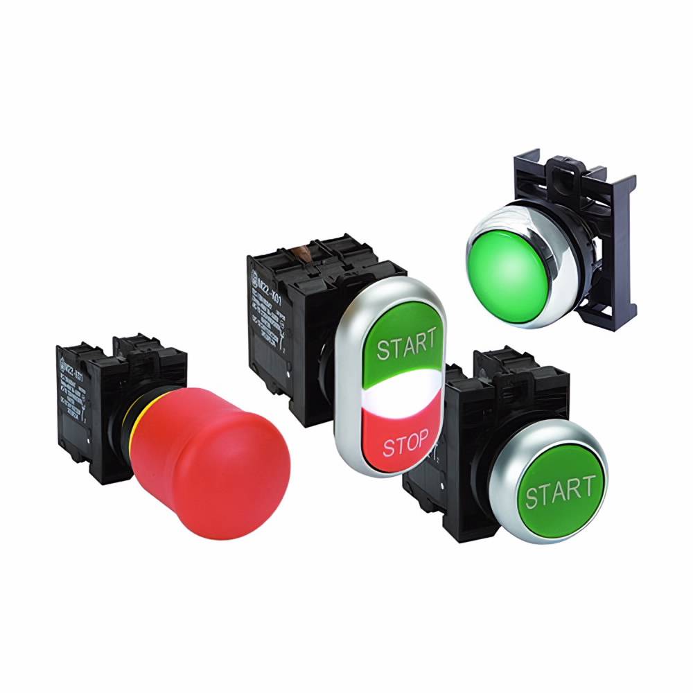EATON M22-FK01 Flat Front Mount Pushbutton and Indicating Light, 1NC Contact
