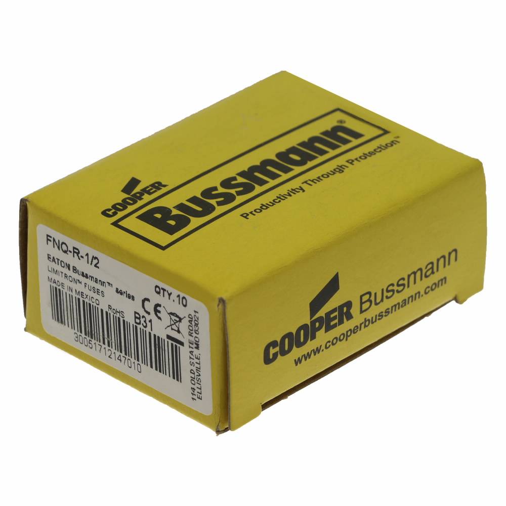 Bussmann Limitron™ CC-Tron® FNQ-R-1/2 Advanced Protection Current Limiting High Inrush Low Voltage Time Delay Fuse, 500 mA, 600 V, 200 kAIC Interrupt, CC Class, Cartridge Body