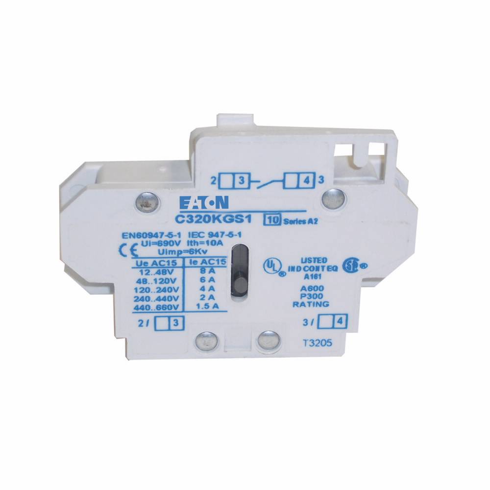 EATON C320KGS1 Auxiliary Contact, 600 VAC, 10 A, 1 Contacts