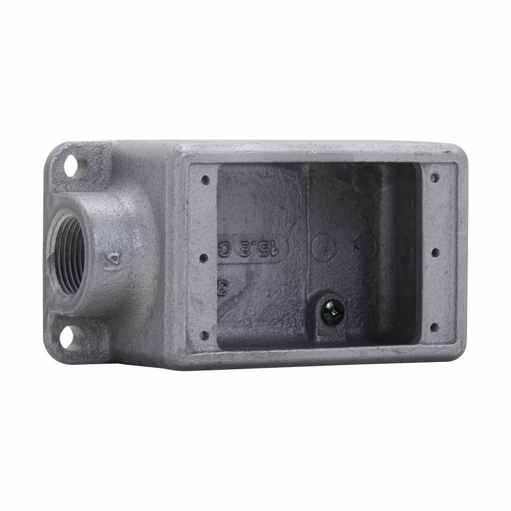 EATON Crouse-Hinds Condulet® FD1 1-Entry Deep Device Box, 1/2 in Trade, 1 Gang, Feraloy® Iron Alloy, Aluminum Acrylic Painted/Electro-Galvanized