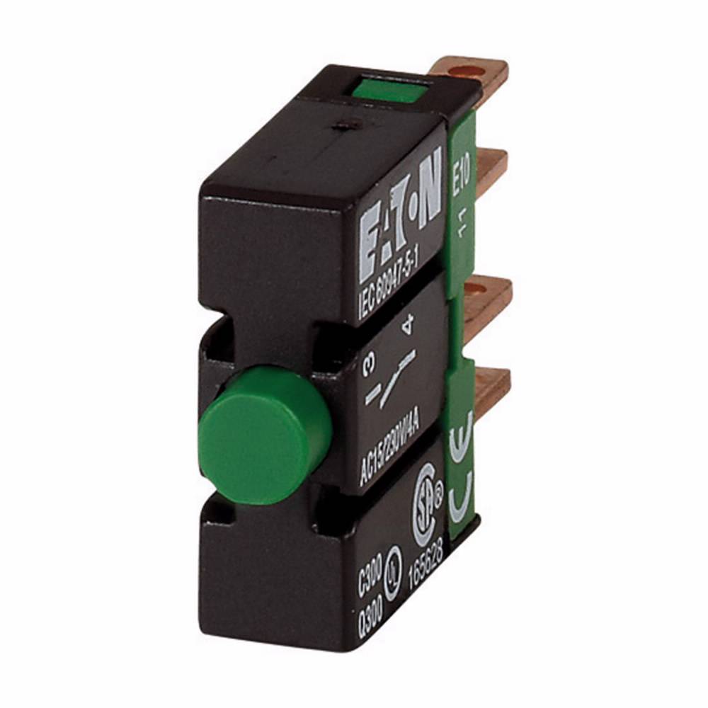 EATON E10 RMQ-16 Contact Block, 16.2 mm, 1NO Contact, 6 A at 250 VAC, 3 A at 24 VDC Contact, Green