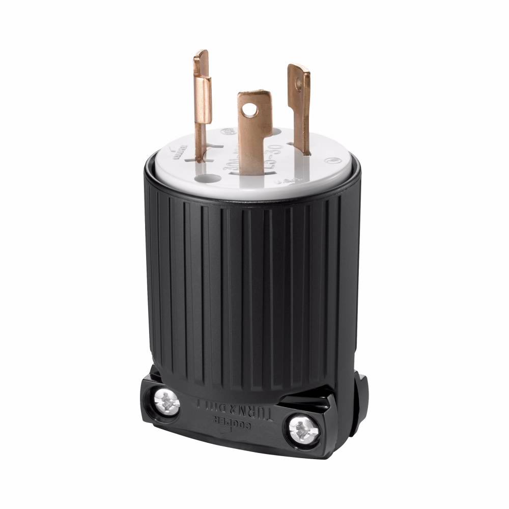 EATON Wiring Devices Arrow Hart™ L530P Locking Plug, 125 VAC, 30 A, 2 Poles, 3 Wires, Black/White