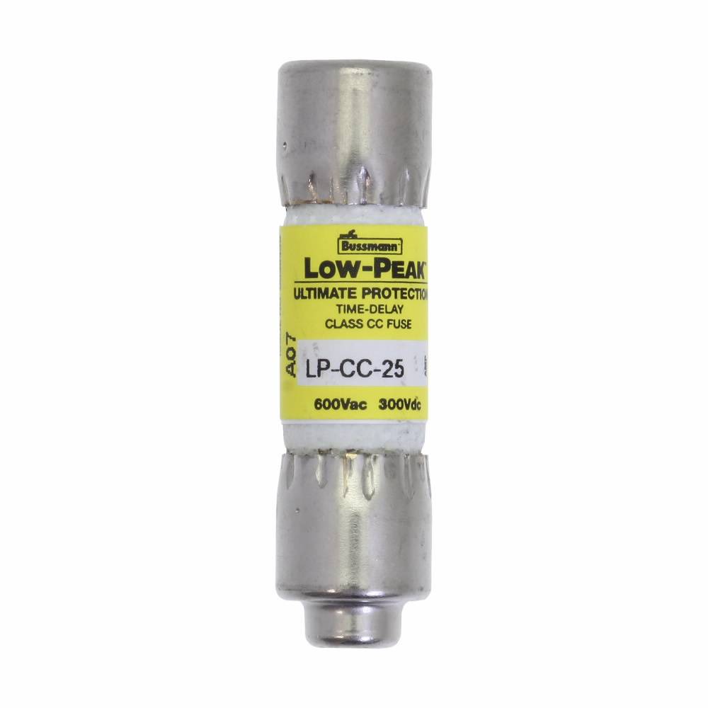 Bussmann Low-Peak™ LP-CC-25 Current Limiting Time Delay Fuse, 25 A, 600 VAC/300 VDC, 20/200 kA Interrupt, CC Class, Cartridge Body