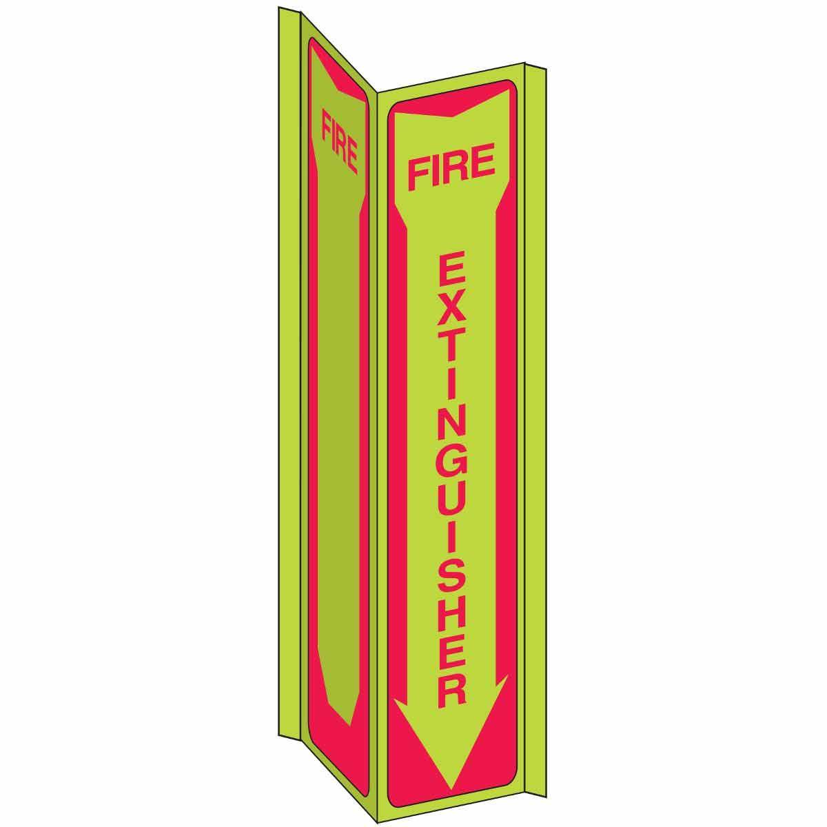 Brady® 50786 3-Way View Rectangular Fire Safety Sign, 18 in H x 7-1/2 in W, Red on Glow, Plastic, Fastened Mount